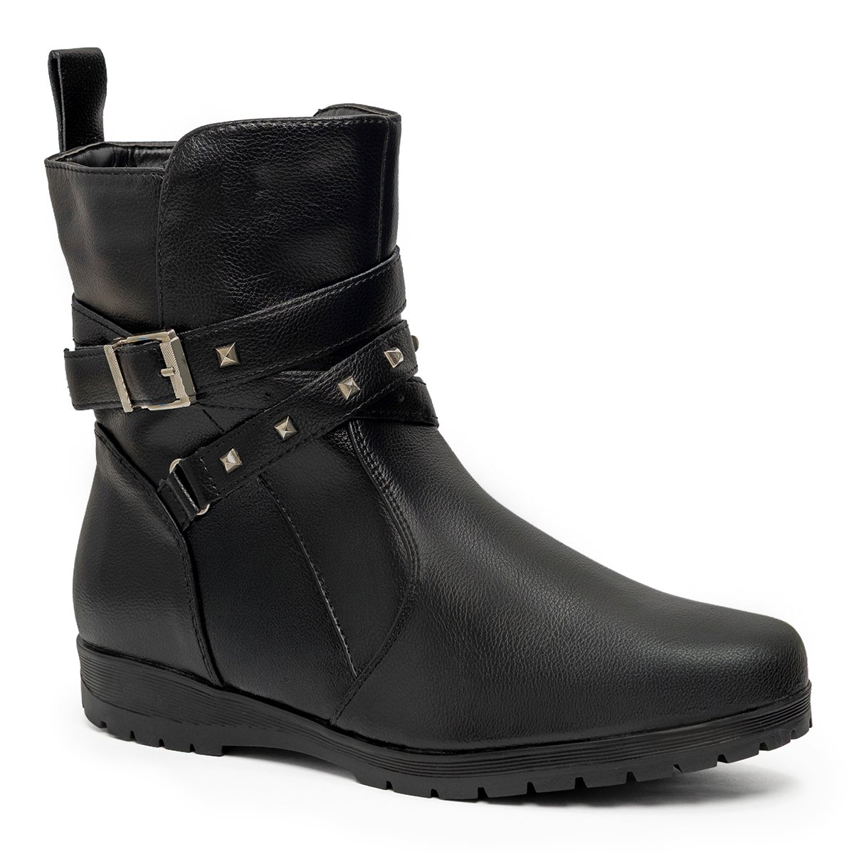 Bota Cano Curto com Tiras e Tachas Feminina - MoonCity