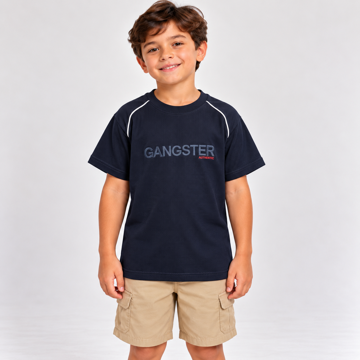 Camiseta Infantil Masculina, Manga Curta com Estampa Frontal - Gangster