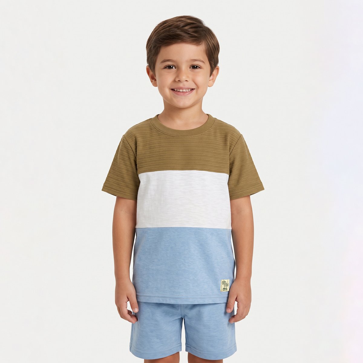 Conjunto Infantil Masculino Camiseta Texturizada e Bermuda com El&aacute;stico - Agathos